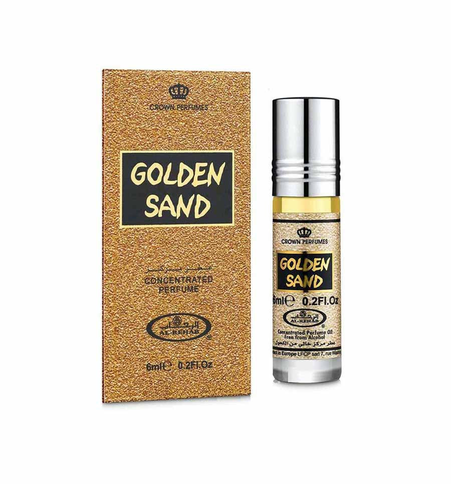 Golden Sand 6ml Parfümöl - Al Rehab Misk in einer goldenen Verpackung.