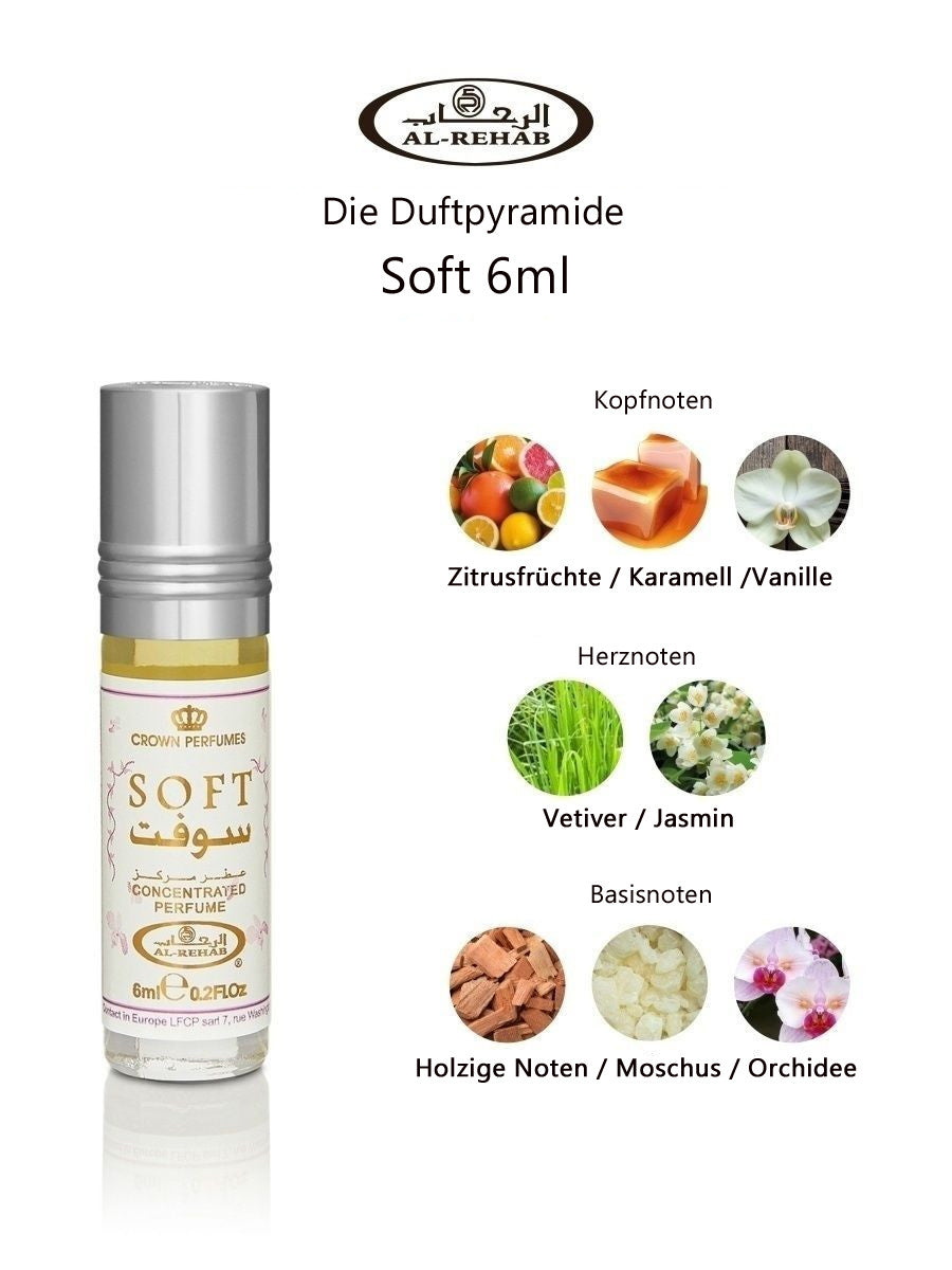Soft 6ml Parfümöl - Al Rehab Misk mit Duftnoten: Zitrusfrüchte, Karamell, Jasmin, Vetiver.