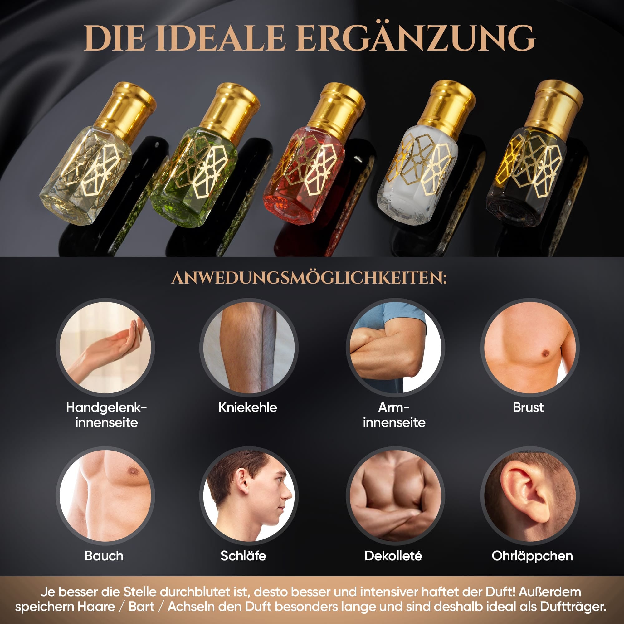 Sandal Hami Soft 6ml Parfümöl - Misk Musk Anwendungsstellen für Duftanwendung