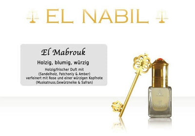 El Mabrouk 5ml Parfüm - El-Nabil in der Flasche mit Schlüssel, holzig, blumig und würzig.