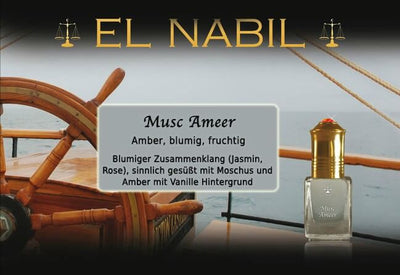 Musc Ameer 5ml Parfüm - El-Nabil, blumiger Duft mit Jasmin, Rose, Moschus und Vanille.