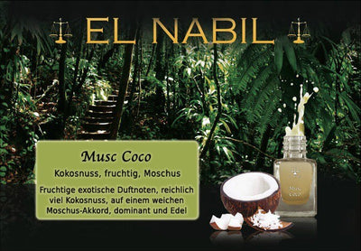 Musc Coco 5ml Parfüm - El-Nabil, Kokosnussduft, fruchtige exotische Noten, Moschus-Akkord.