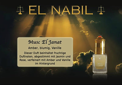 Musc El Janat 5ml Parfüm - El-Nabil, blumiger Duft mit Jasmin, Rose, Amber und Vanille.