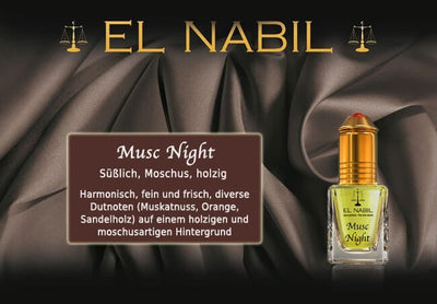 Musc Night 5ml Parfüm - El-Nabil, edler moschusartiger Duft mit frischen Noten.