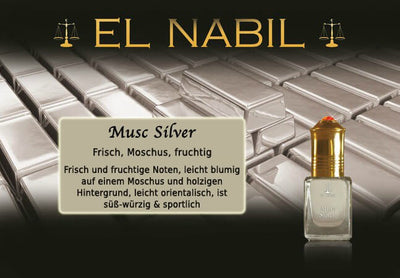 Musc Silver 5ml Parfüm - El-Nabil, frisches und fruchtiges Parfüm mit moschusartigem Hintergrund.