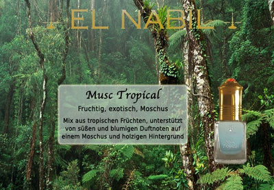 Musc Tropical 5ml Parfüm - El-Nabil, exotischer Duft mit fruchtigen und blumigen Noten.