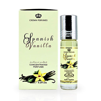 Spanish Vanilla 6ml Parfümöl - Al Rehab Misk in einer eleganten Flasche mit Verpackung.