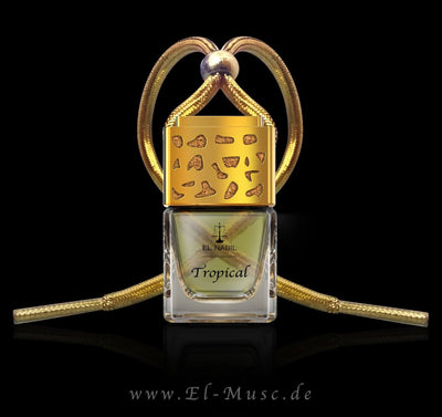 Musc Tropical 6ml Autoduft - El-Nabil Duftflasche mit exotischem Design und goldener Verschlusskappe.