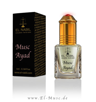 Musc Ayad 5ml Parfüm - El-Nabil in eleganter Flasche mit goldener Kappe und schwarzer Verpackung