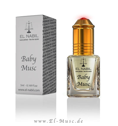 Musc Baby 5ml Parfüm - El-Nabil in einer eleganten Flasche mit hochwertiger Verpackung, ideal für Babys.