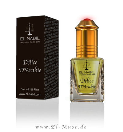 Delice D'Arabie 5ml Parfüm - El-Nabil in eleganter Flasche mit Verpackung, hochwertiger Duft.
