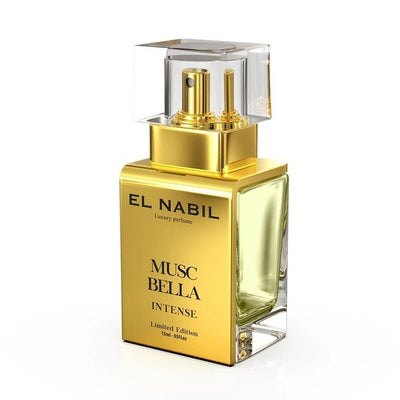 Musc Bella 15ml INTENSE Eau de Parfum Spray - El-Nabil im eleganten Flakon mit goldenen Akzenten.