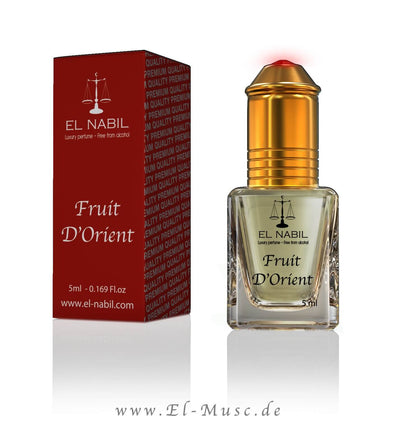 Fruit D'Orient 5ml Parfüm - El-Nabil in einer eleganten Verpackung, fruchtiger Duft mit Erdbeere und Himbeere.