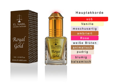 Royal Gold 5ml Parfüm - El-Nabil Misk in an elegant bottle with gold accents and box.