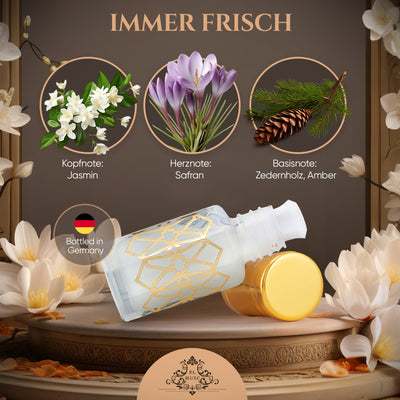 Musk Tahara - Weißer Moschus 6ml Parfümöl - White Musk Misk in edlem Flakon, mit Duftnoten von Jasmin, Safran und Zedernholz.