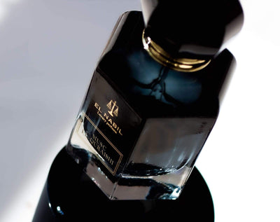 Musc El Quraishi 50ml Eau de Parfum - El-Nabil Flakon mit elegantem Design und schwarzem Verschluss.