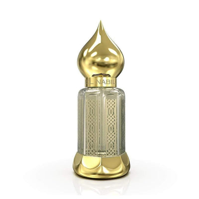 Musc Blanc absolutes Parfüm Öl 100% 12ml - El-Nabil in edlem Flakon mit goldener Kappe und filigranem Design.