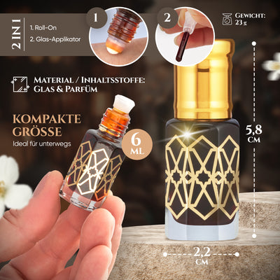 Schwarzer Moschus 6ml Parfümöl - Black Musk Misk in Roll-On Flasche, kompakte Größe ideal für unterwegs.