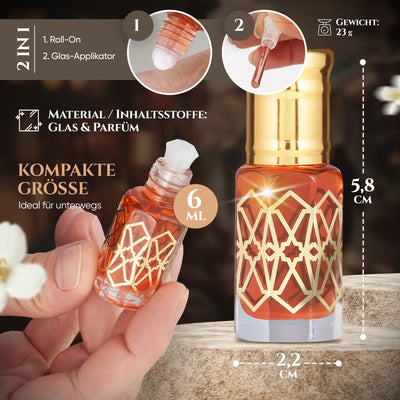 Lamsat Harir 6ml Parfümöl - Musk Misk in kompakter Roll-On Flasche, ideal für unterwegs.