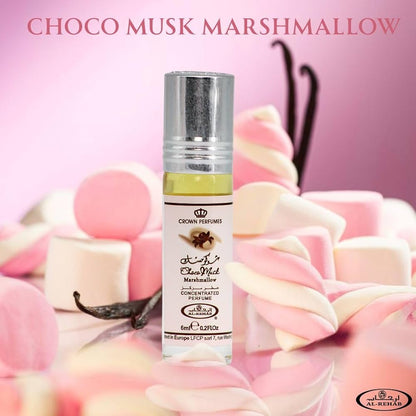 Choco Musk Marshmallow 6ml Parfümöl - Al Rehab Misk in einer bunten Umgebung mit Süßigkeiten.