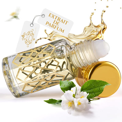 Kreep Silver Sky 6ml Parfümöl - Misk Musk in elegantem Flakon mit goldener Kappe und Blüten.
