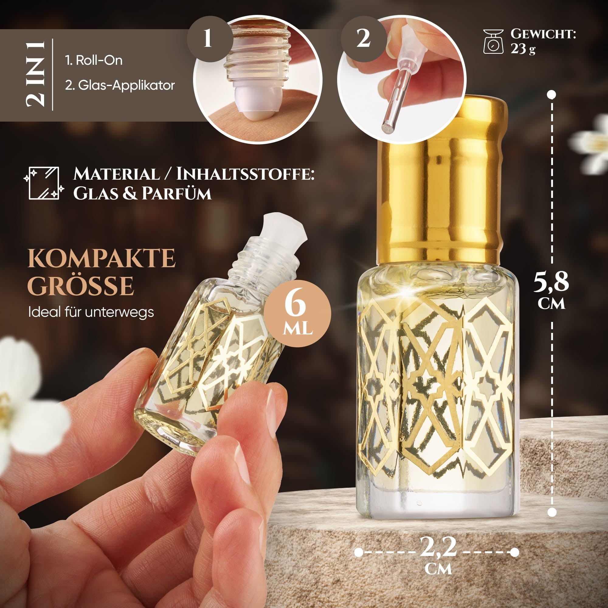Pure Women Intense 6ml Parfümöl - Misk Musk in Glasflasche mit Roll-On Applikator und floralen Noten.