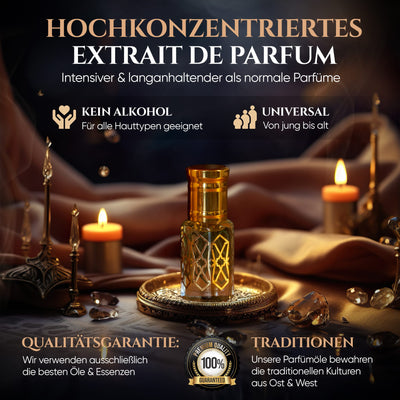 Hochkonzentriertes Extrait de Parfum ohne Alkohol, intensiv und langanhaltend, ideal für alle Hauttypen.